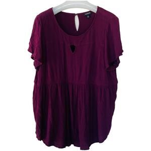 Torrid Gauze Burgundy Hi Low Keyhole peplum top size 2X